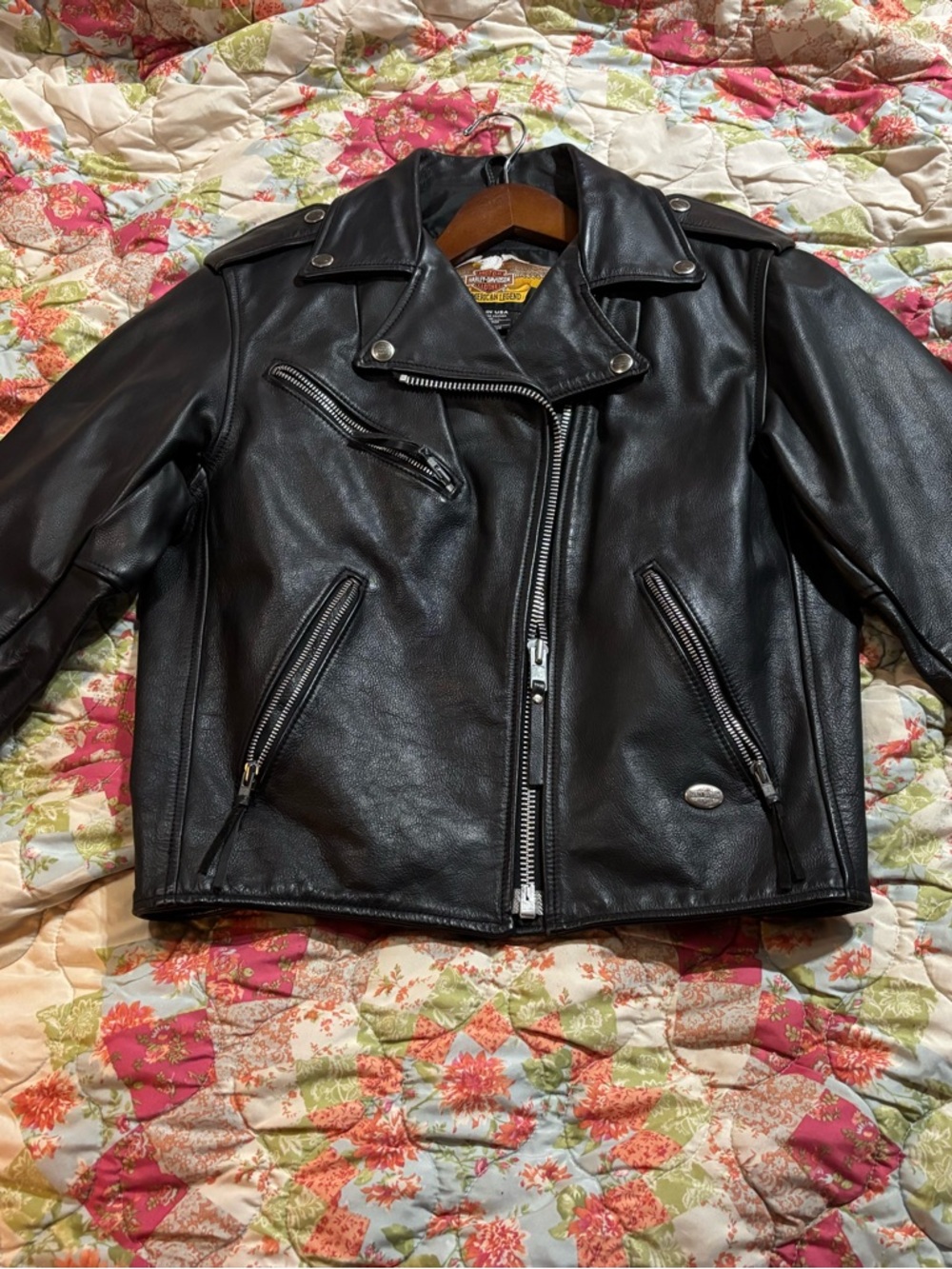 Harley-Davidson Black Leather Jacket with Gold Embroidered Eagle